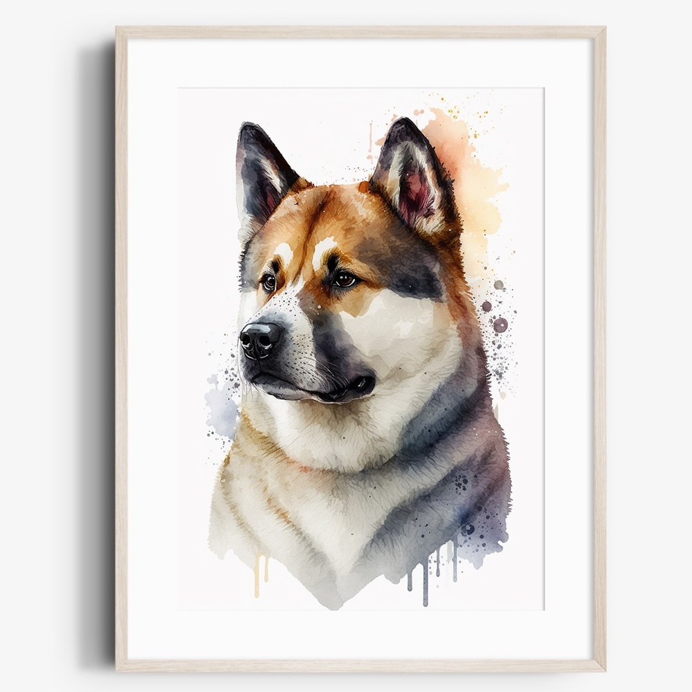 Watercolor American Akita Dogs Portrait Wall Art Illustration Print Unframed - Picture 1 of 8